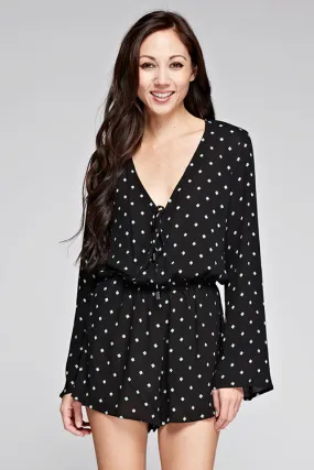 Printed Bell Sleeve Wrap Front Romper