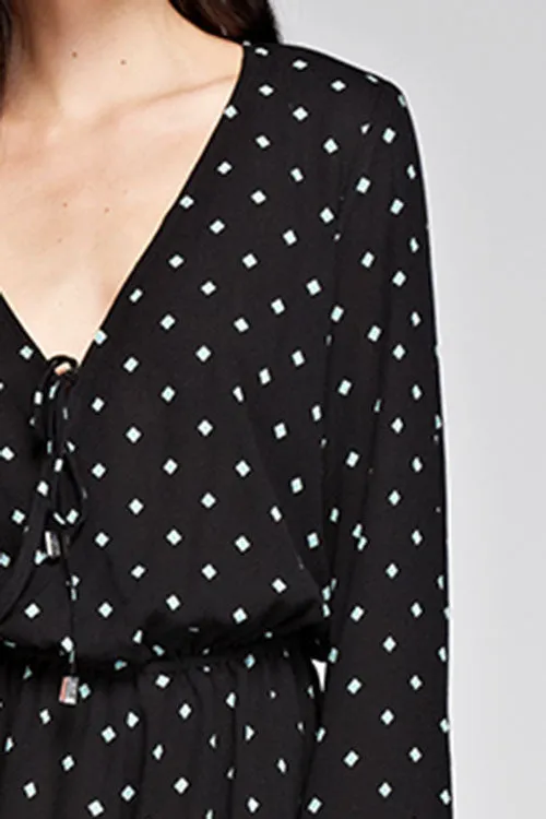 Printed Bell Sleeve Wrap Front Romper