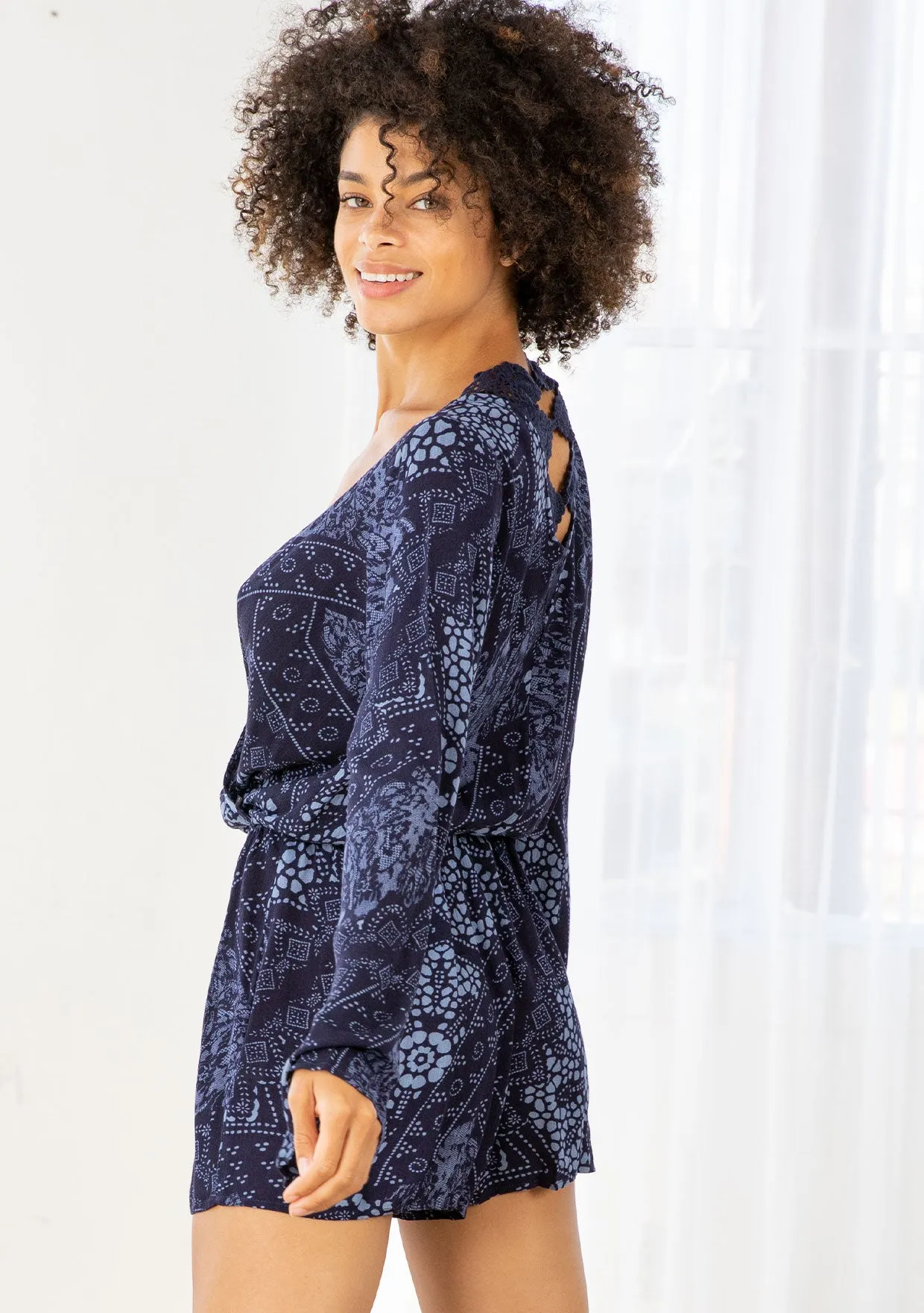 Printed Long Sleeve Romper