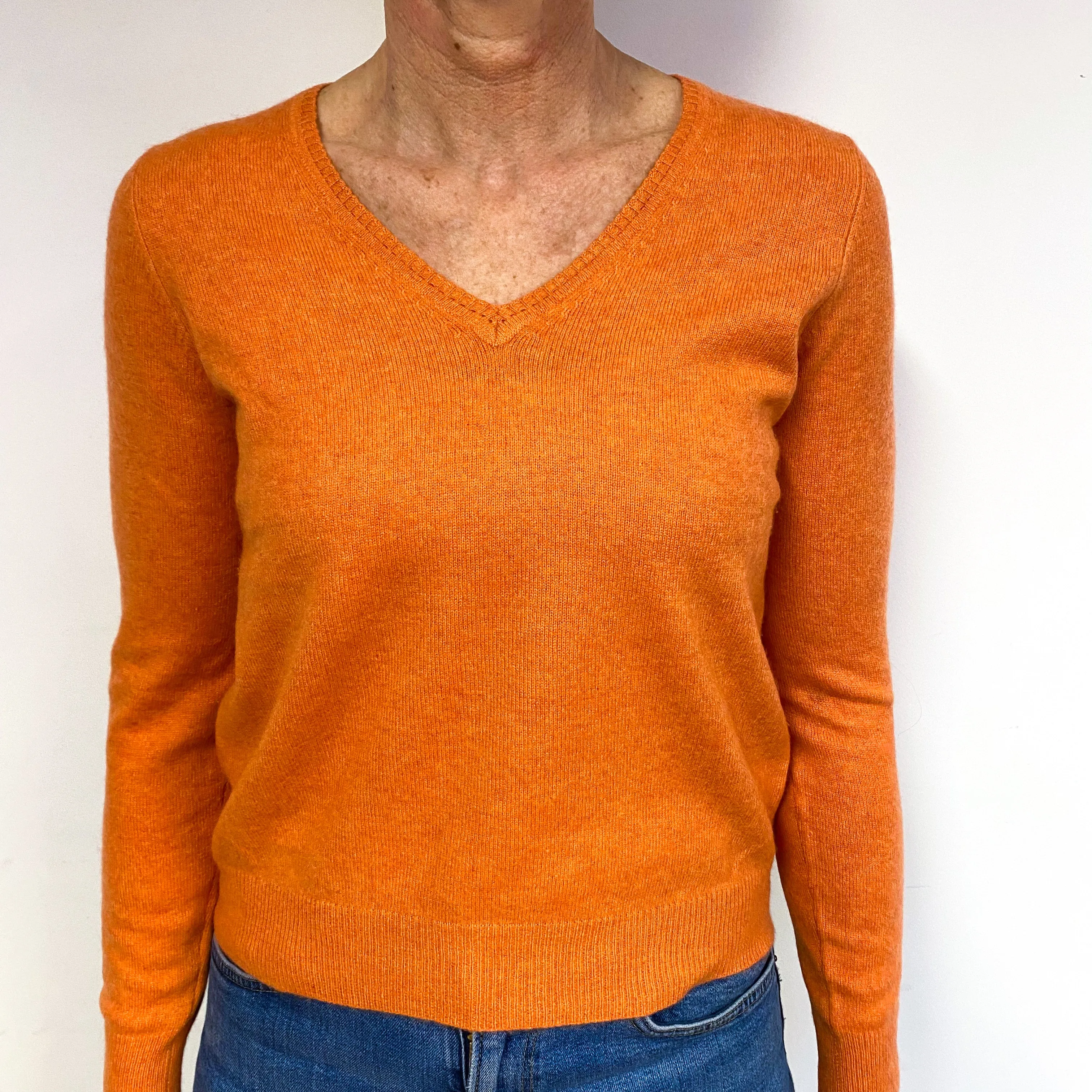 Pumpkin Orange Cashmere V-Neck Jumper Medium