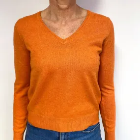 Pumpkin Orange Cashmere V-Neck Jumper Medium