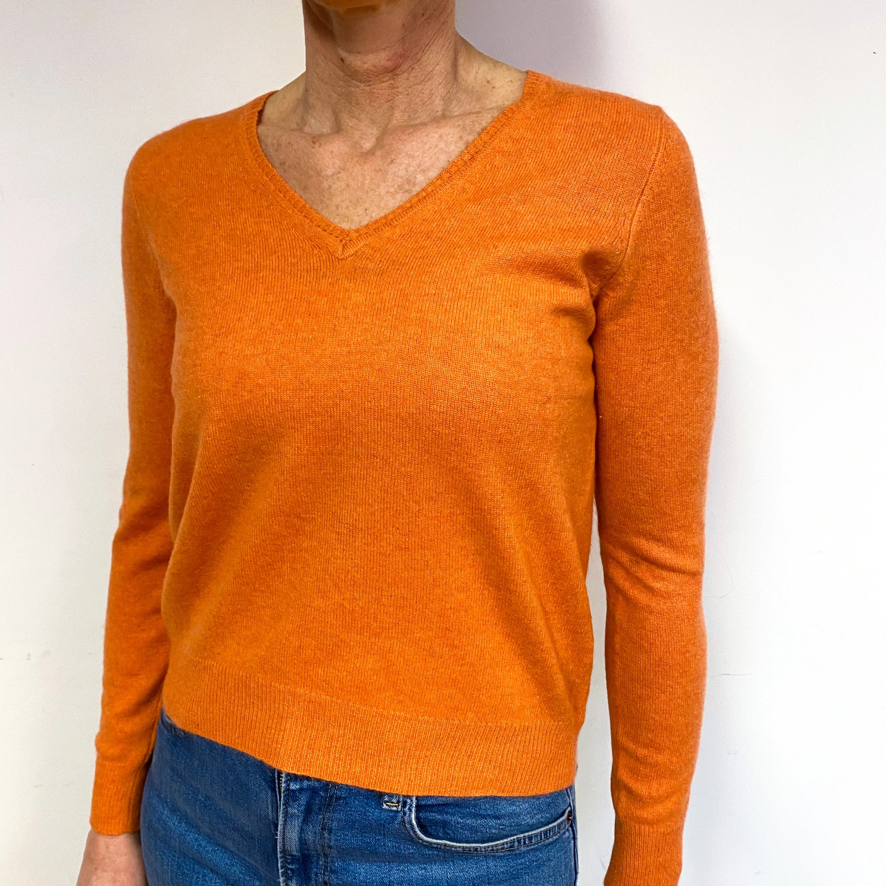 Pumpkin Orange Cashmere V-Neck Jumper Medium