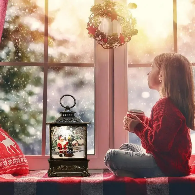 "Magical Christmas LED Swirling Snow Globe Lantern"