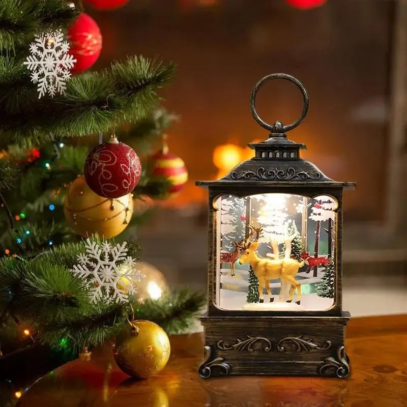 "Magical Christmas LED Swirling Snow Globe Lantern"