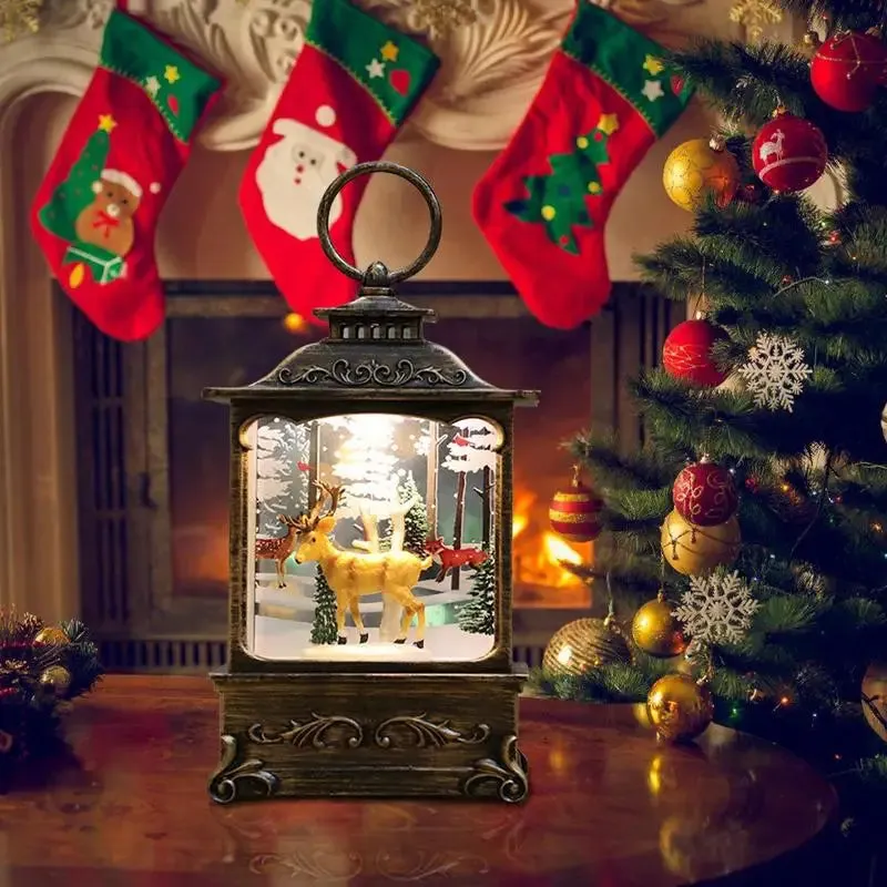 "Magical Christmas LED Swirling Snow Globe Lantern"