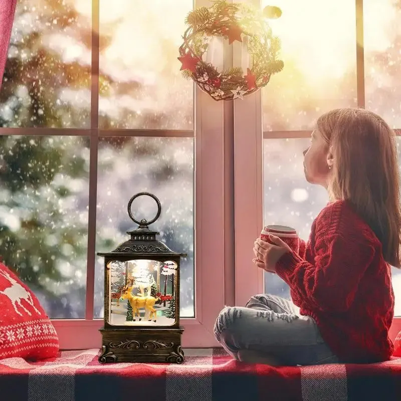 "Magical Christmas LED Swirling Snow Globe Lantern"