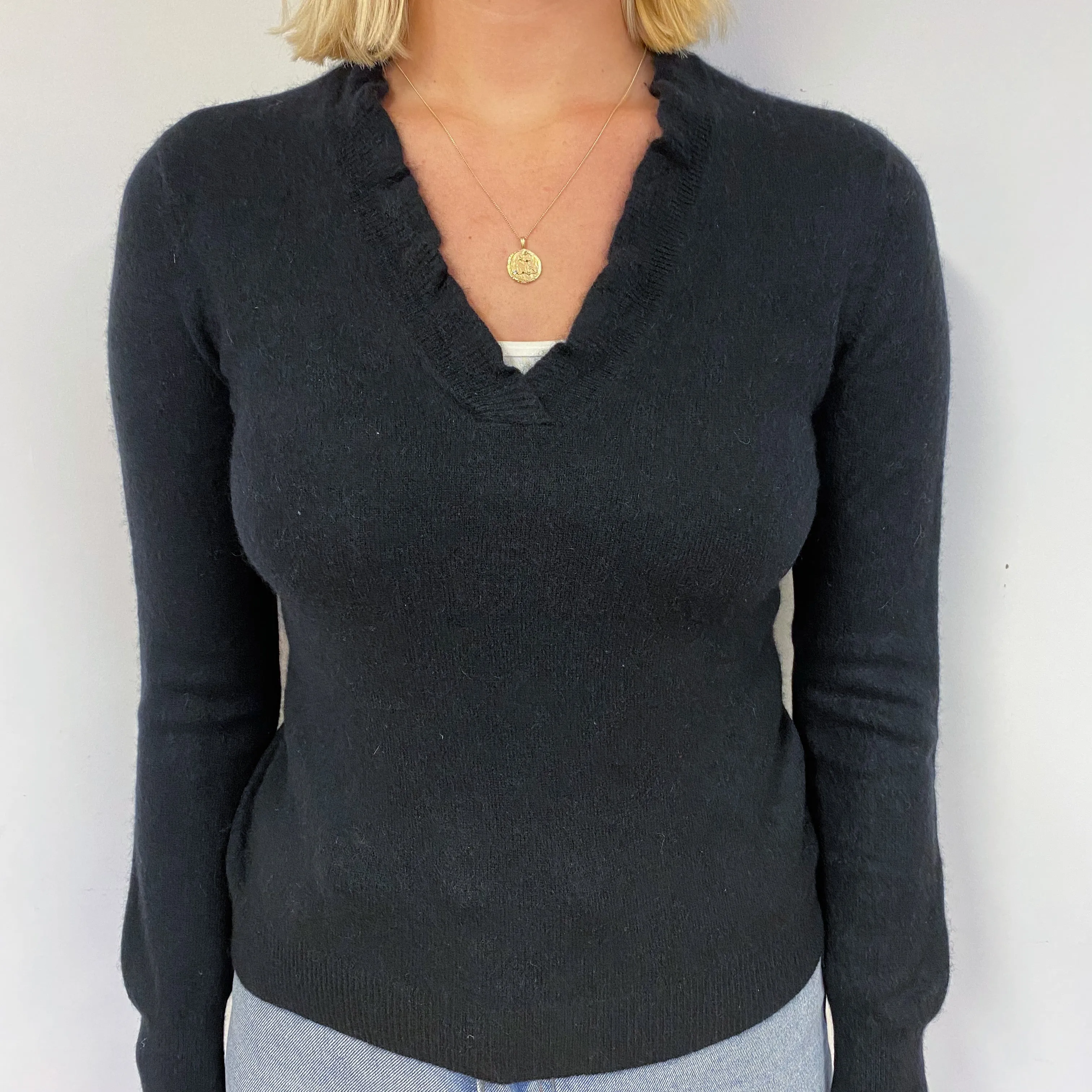 Ralph Lauren Black Cashmere V-Neck Jumper Small