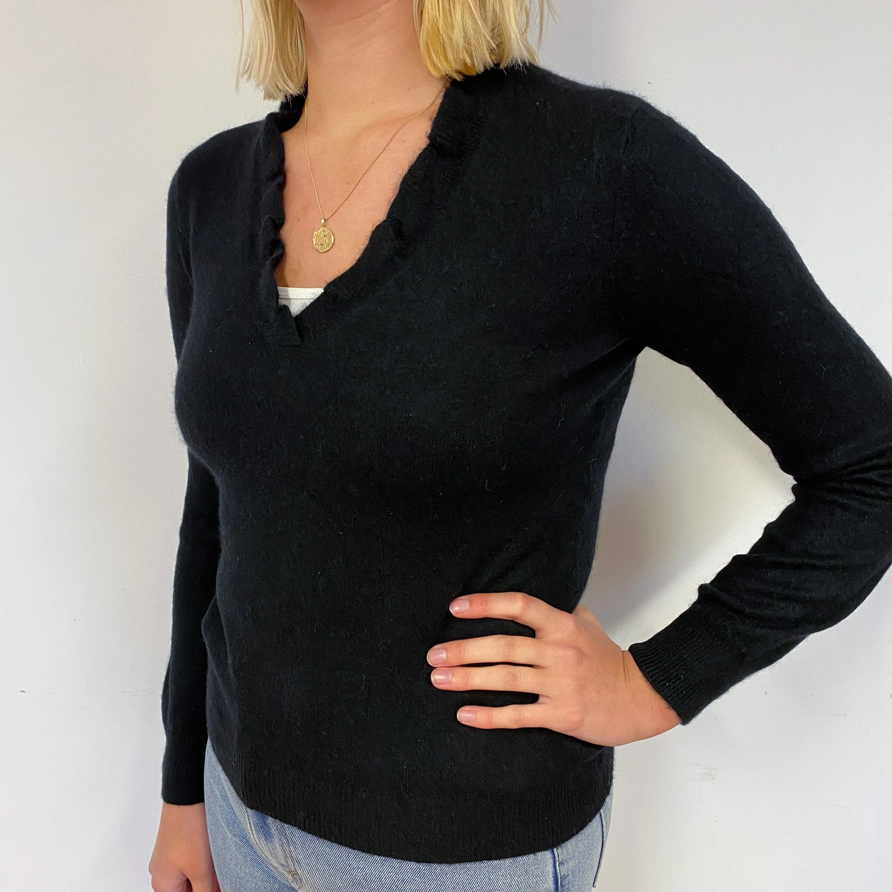 Ralph Lauren Black Cashmere V-Neck Jumper Small