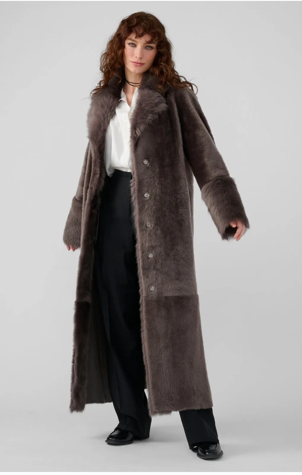 Reece Reversible Shearling Maxi Coat | Stone