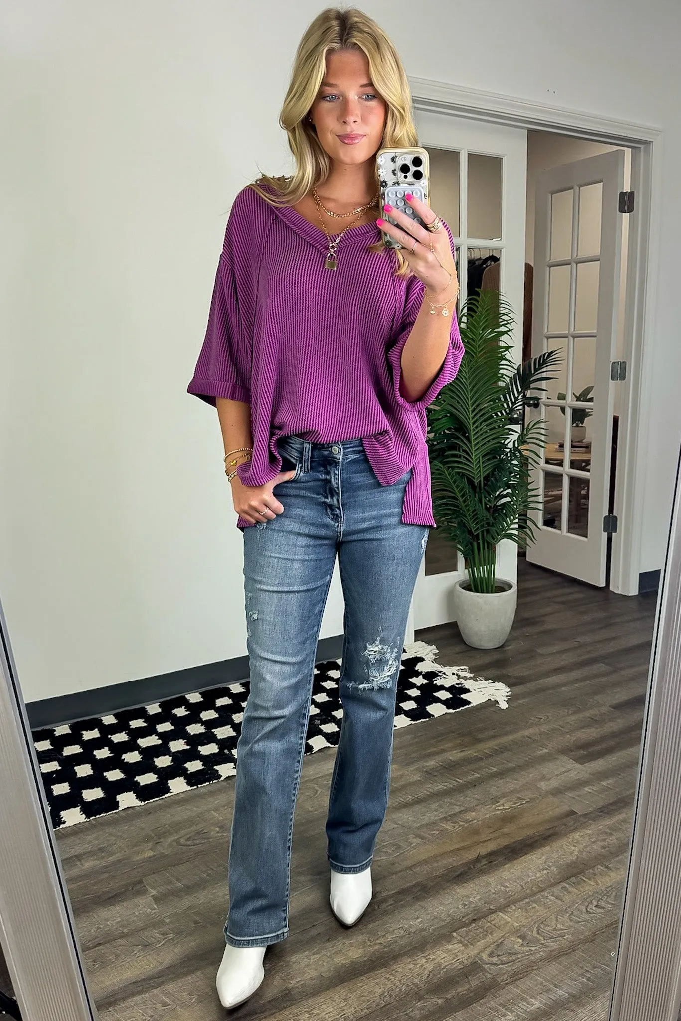 Relaxed Rhythm Corded Rib V-Neck Top - FINAL SALE