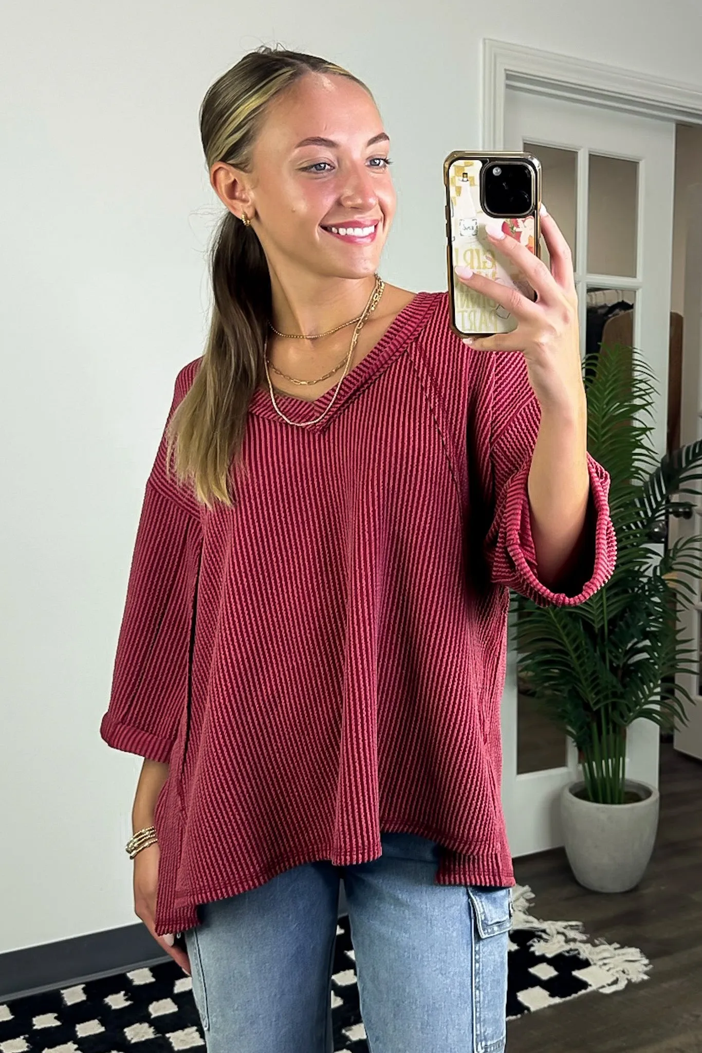 Relaxed Rhythm Corded Rib V-Neck Top - FINAL SALE