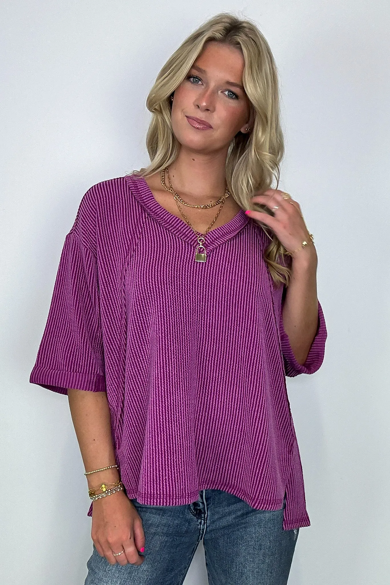 Relaxed Rhythm Corded Rib V-Neck Top - FINAL SALE