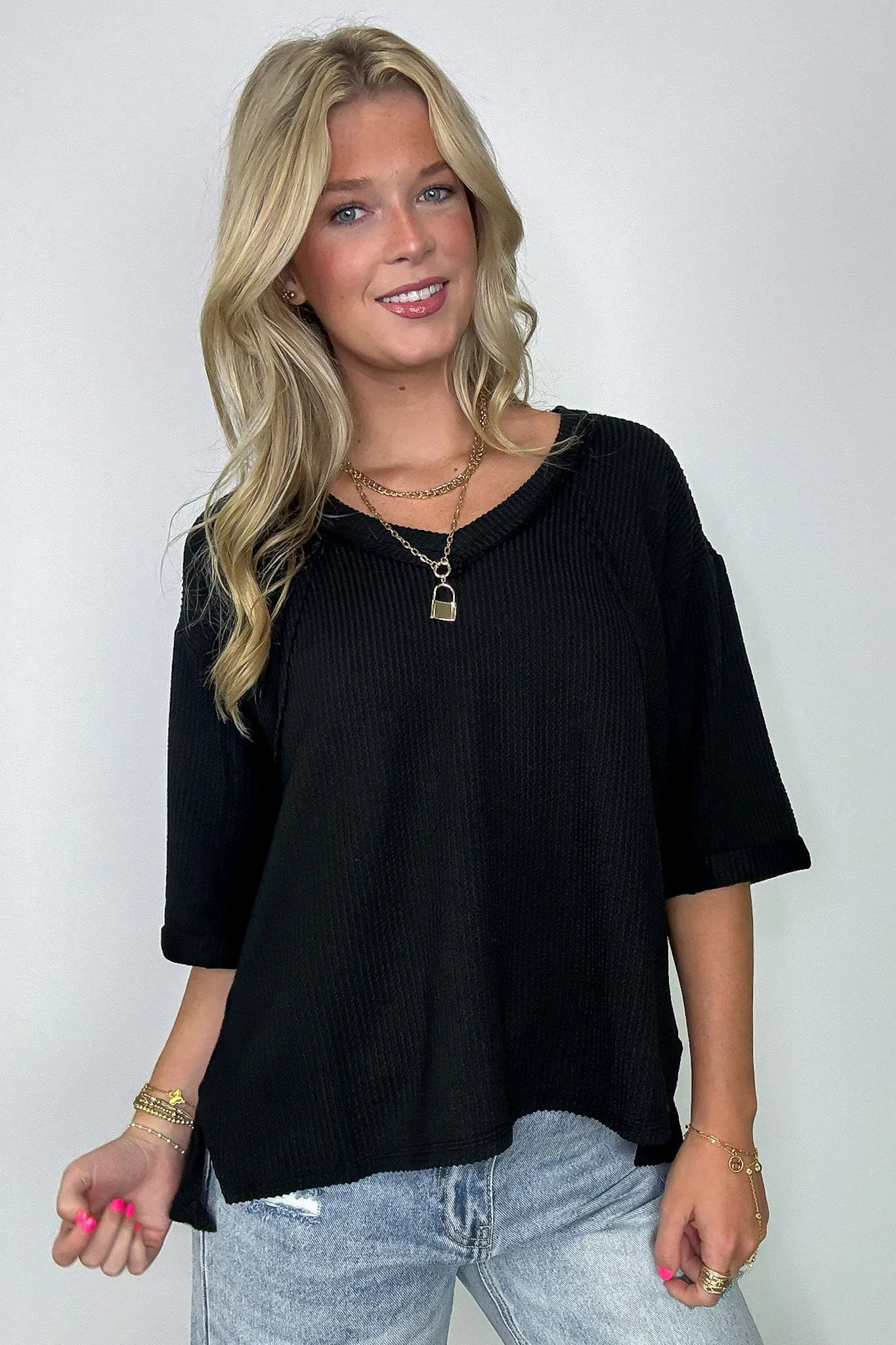 Relaxed Rhythm Corded Rib V-Neck Top - FINAL SALE