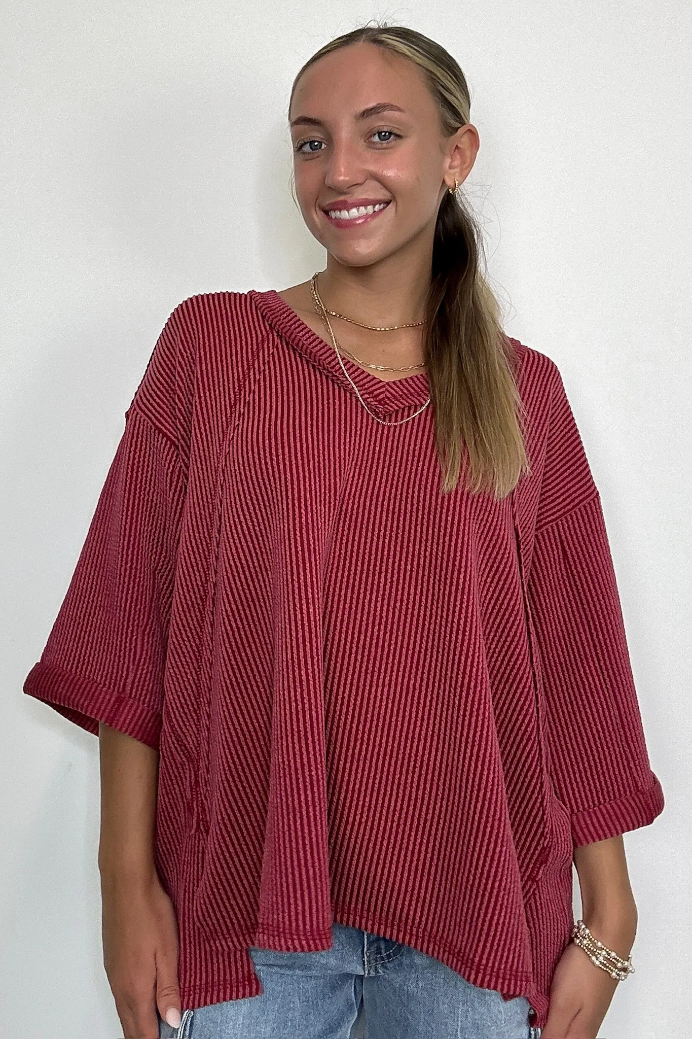Relaxed Rhythm Corded Rib V-Neck Top - FINAL SALE