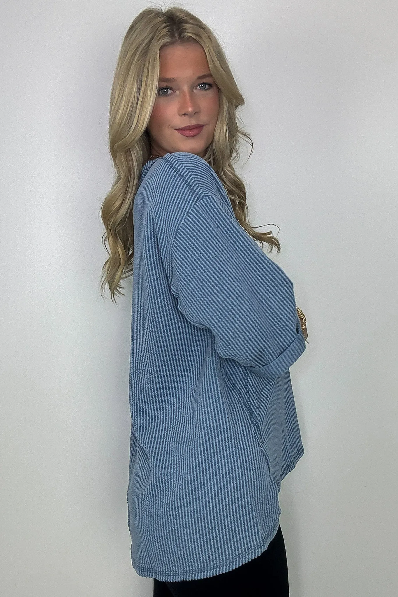 Relaxed Rhythm Corded Rib V-Neck Top - FINAL SALE