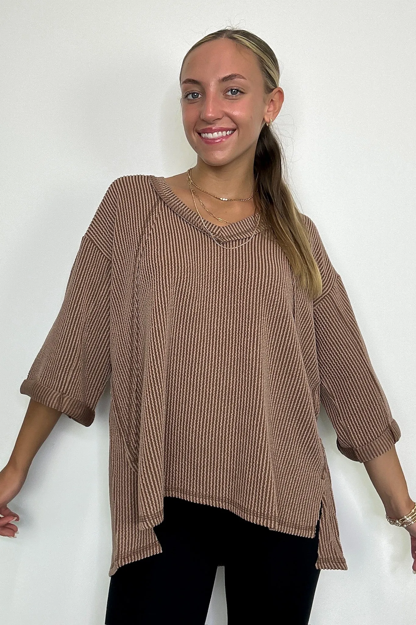 Relaxed Rhythm Corded Rib V-Neck Top - FINAL SALE