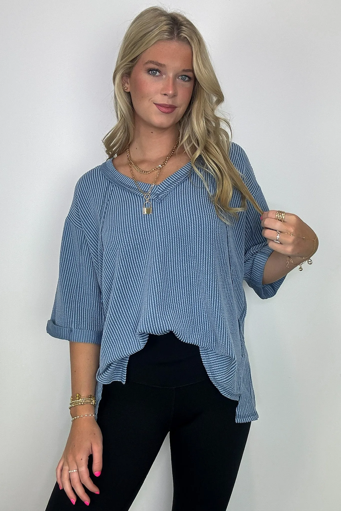 Relaxed Rhythm Corded Rib V-Neck Top - FINAL SALE