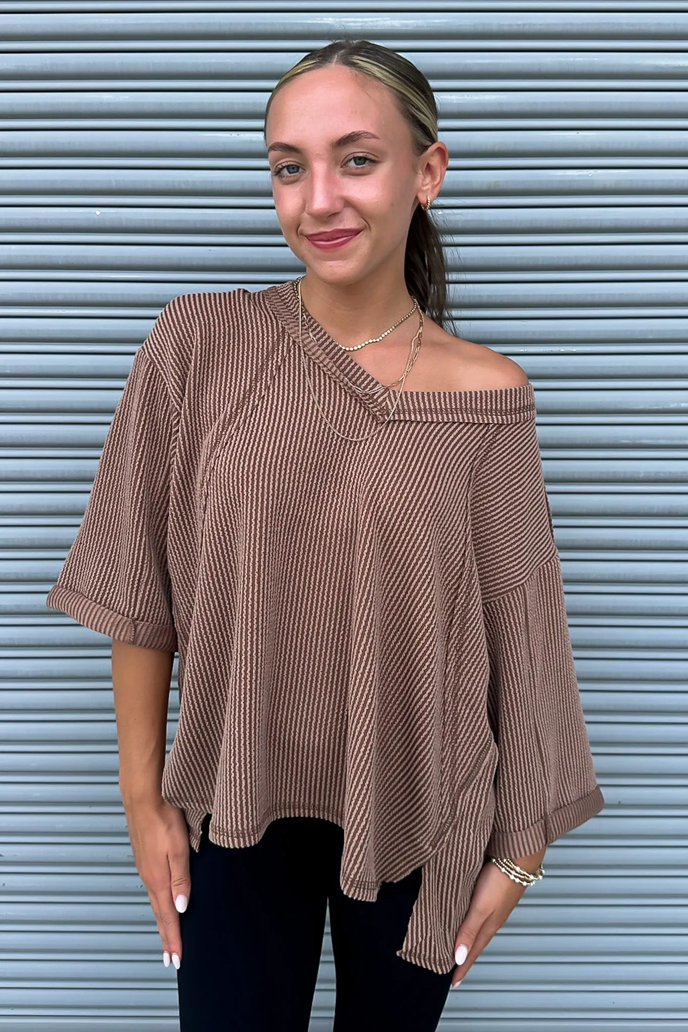 Relaxed Rhythm Corded Rib V-Neck Top - FINAL SALE