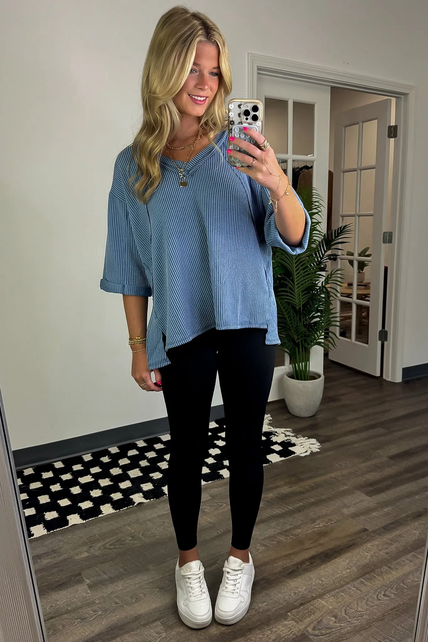 Relaxed Rhythm Corded Rib V-Neck Top - FINAL SALE