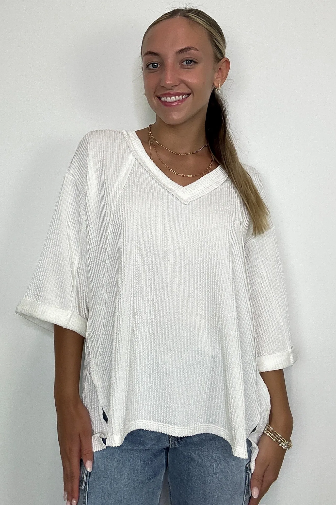 Relaxed Rhythm Corded Rib V-Neck Top - FINAL SALE