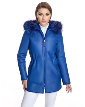 Reversible Shearling Lamb Jacket with Fox Trimmed Hood