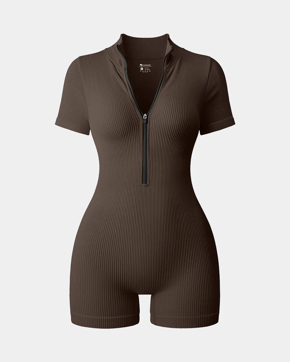 Ribbed Short Sleeve Zip Romper
