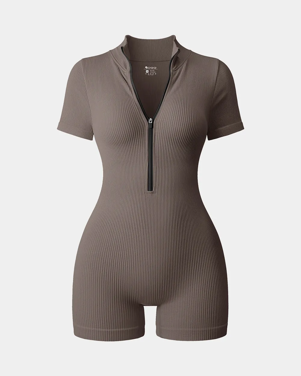 Ribbed Short Sleeve Zip Romper