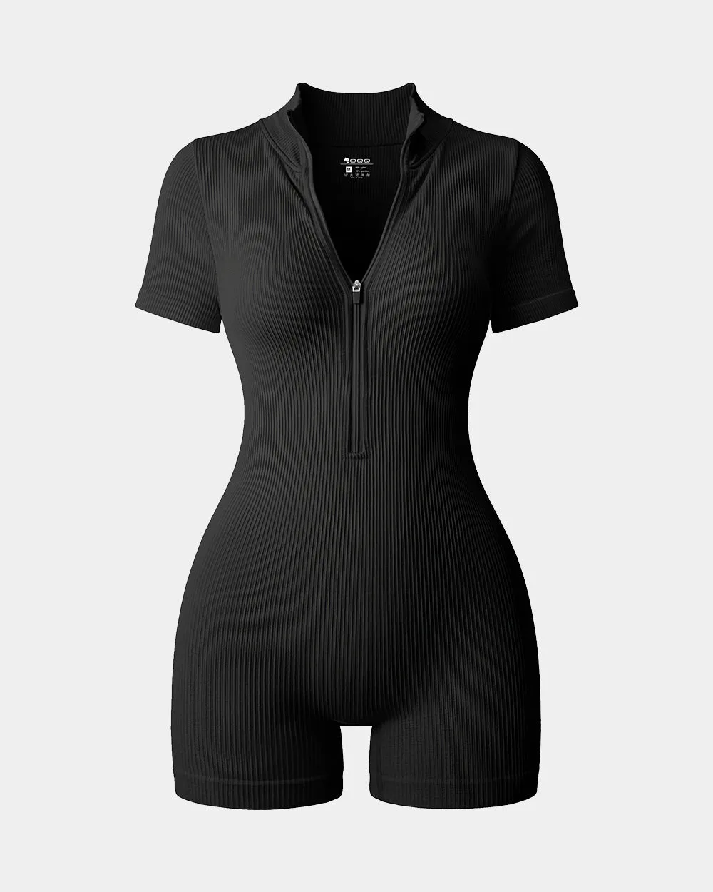 Ribbed Short Sleeve Zip Romper