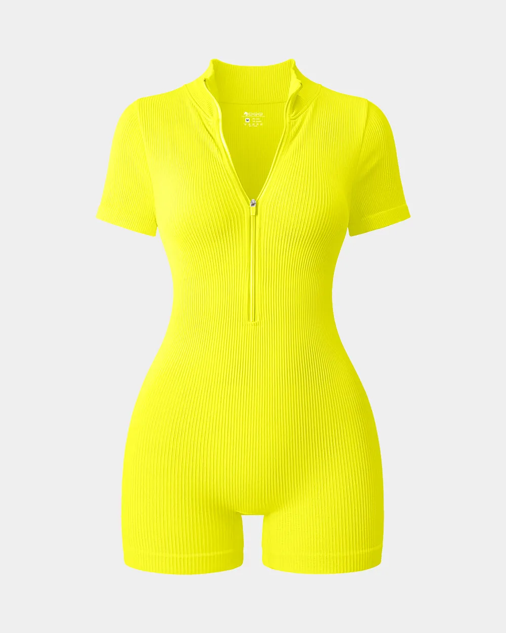 Ribbed Short Sleeve Zip Romper