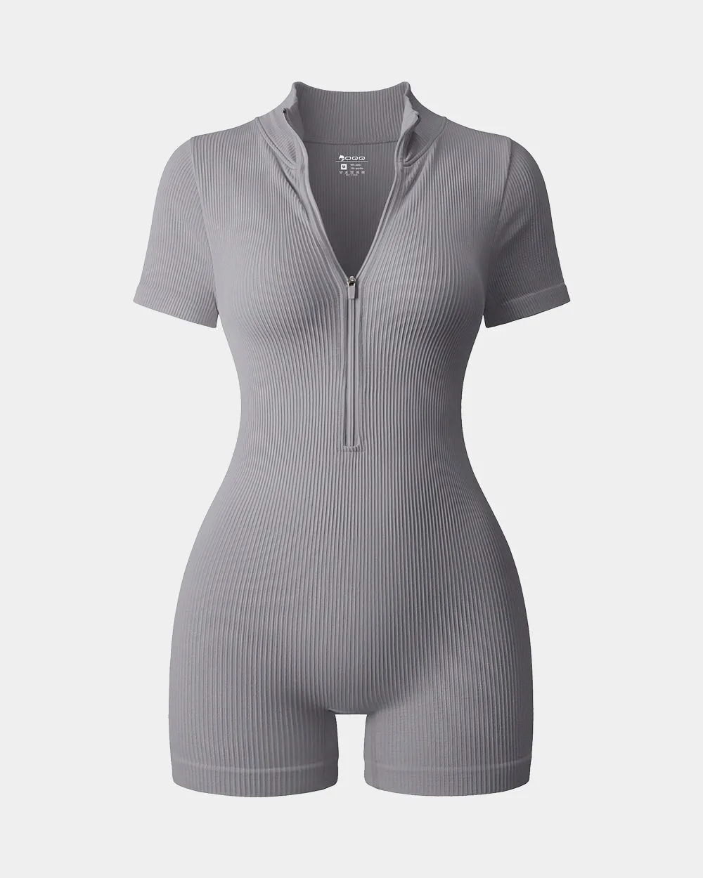 Ribbed Short Sleeve Zip Romper