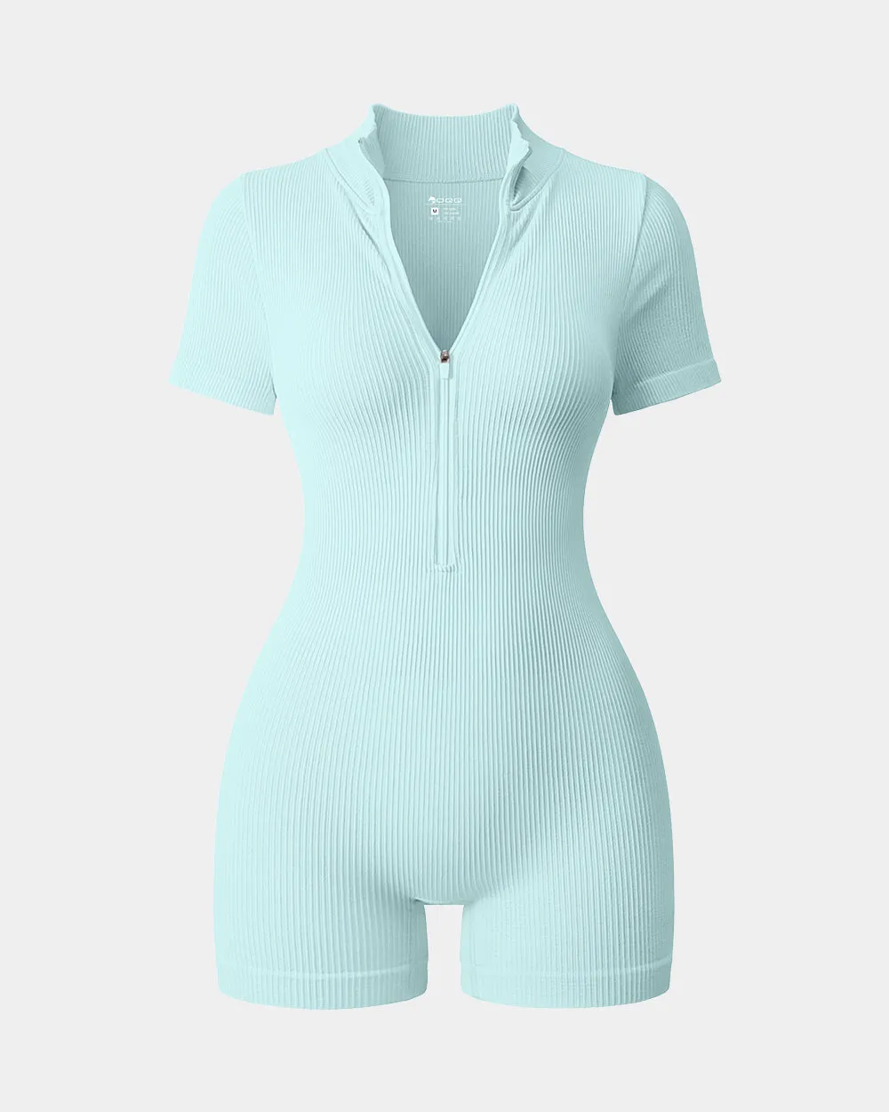 Ribbed Short Sleeve Zip Romper