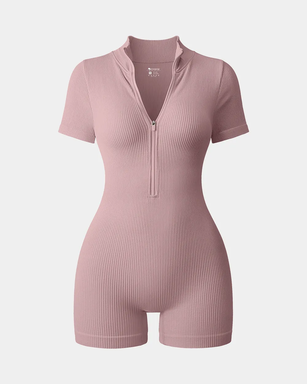 Ribbed Short Sleeve Zip Romper