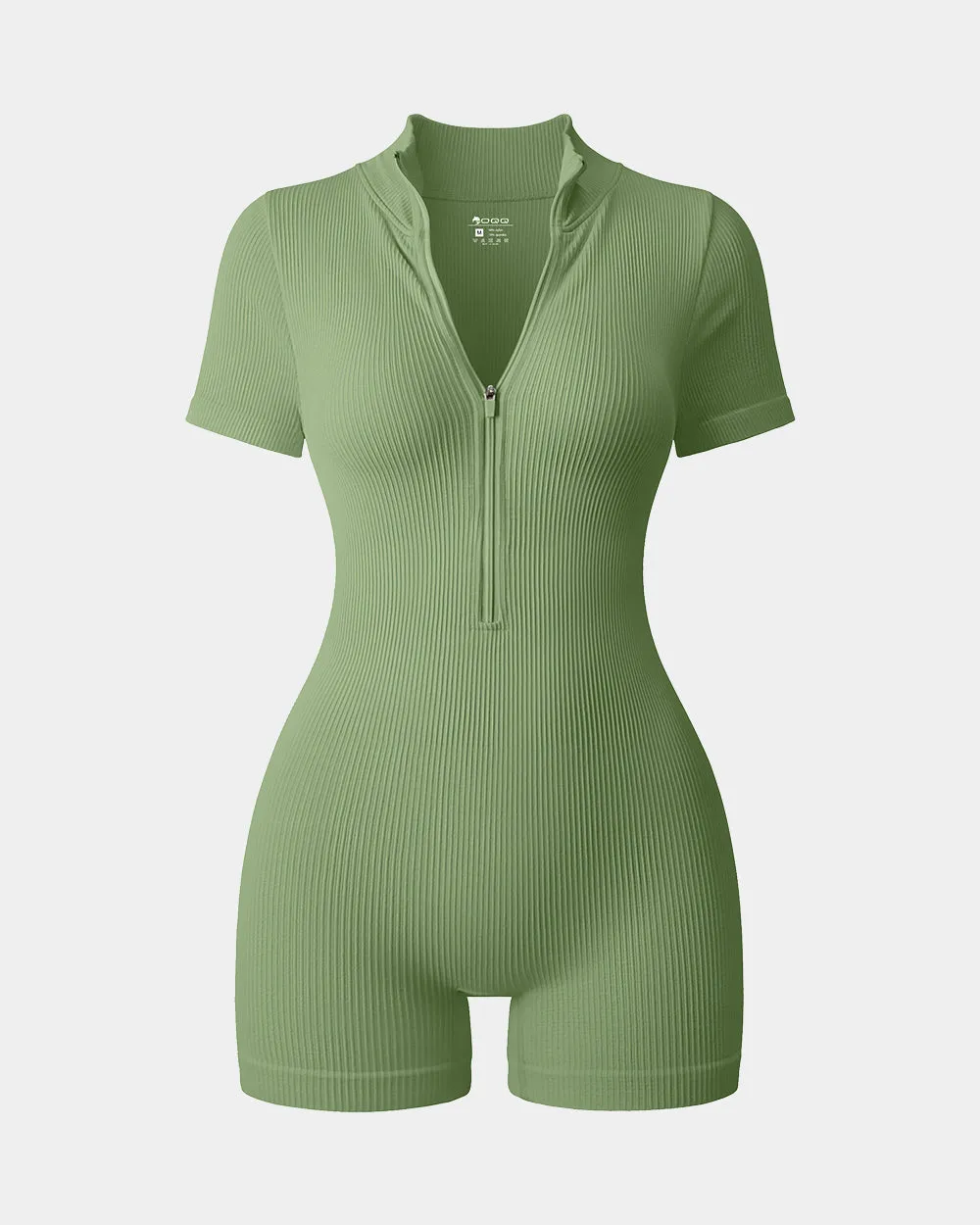 Ribbed Short Sleeve Zip Romper