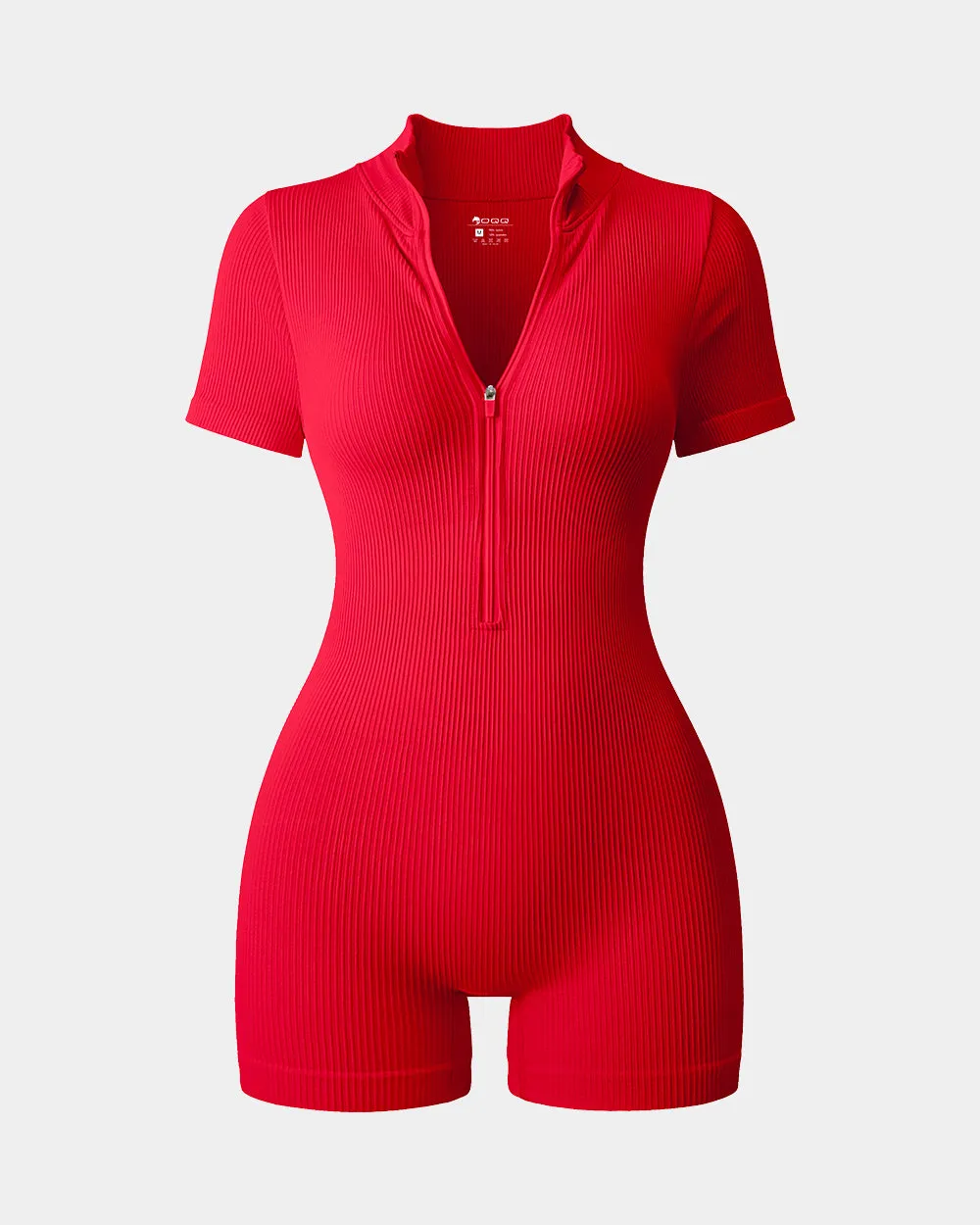 Ribbed Short Sleeve Zip Romper