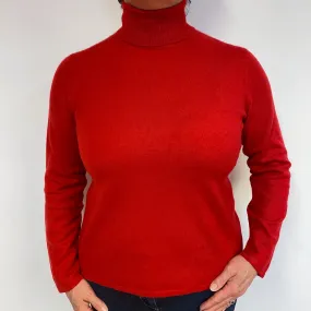 Scarlet Red Cashmere Polo Neck Jumper Large