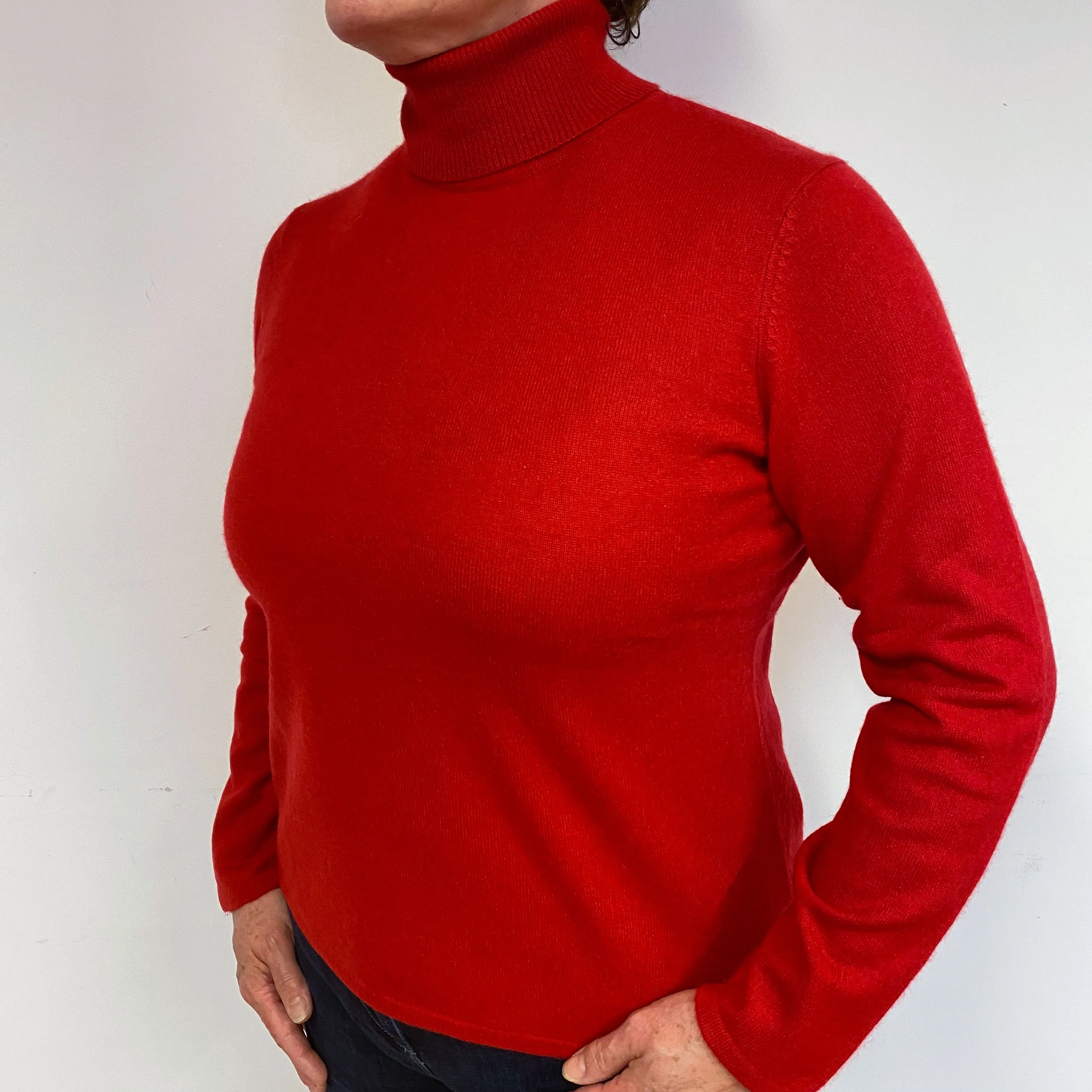 Scarlet Red Cashmere Polo Neck Jumper Large
