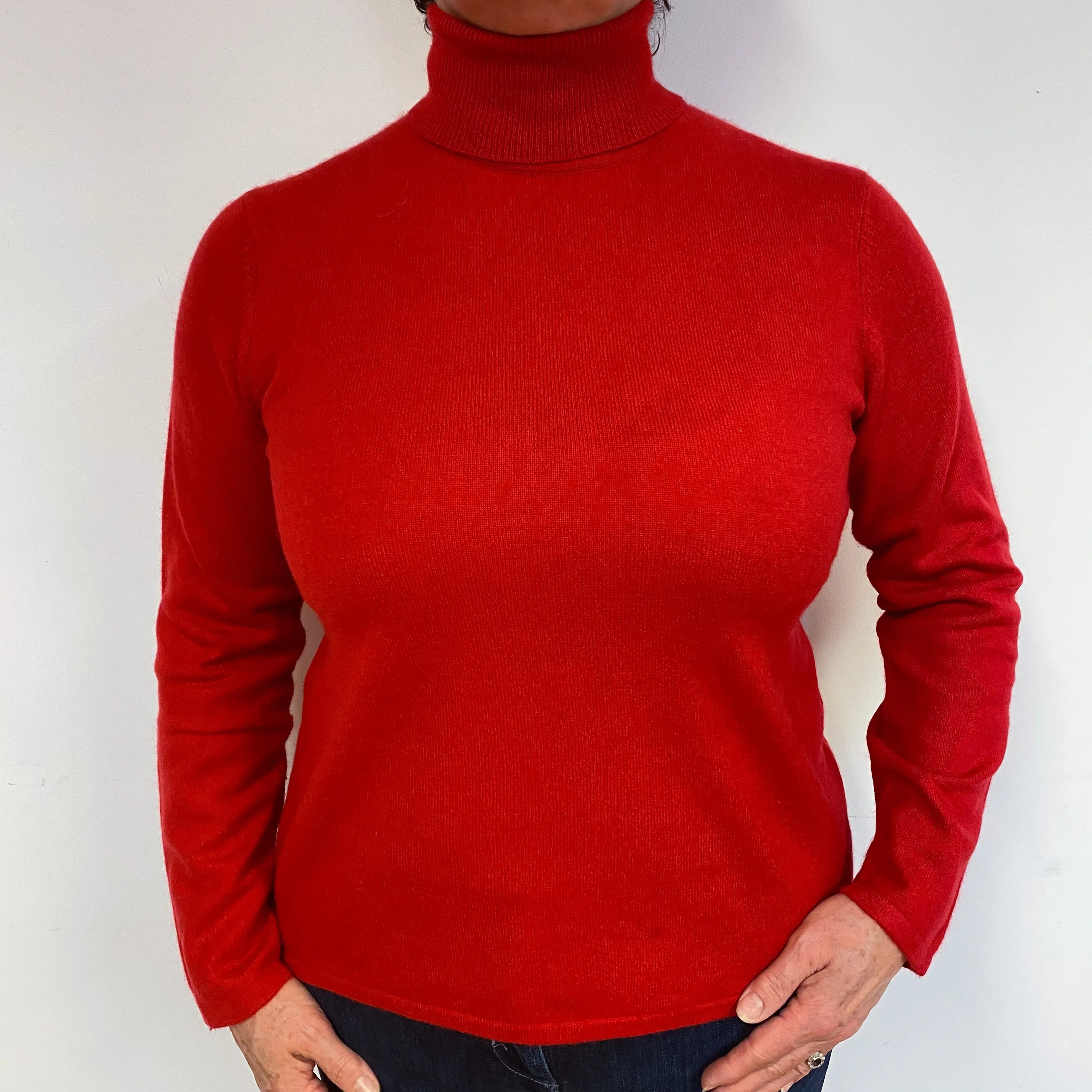 Scarlet Red Cashmere Polo Neck Jumper Large