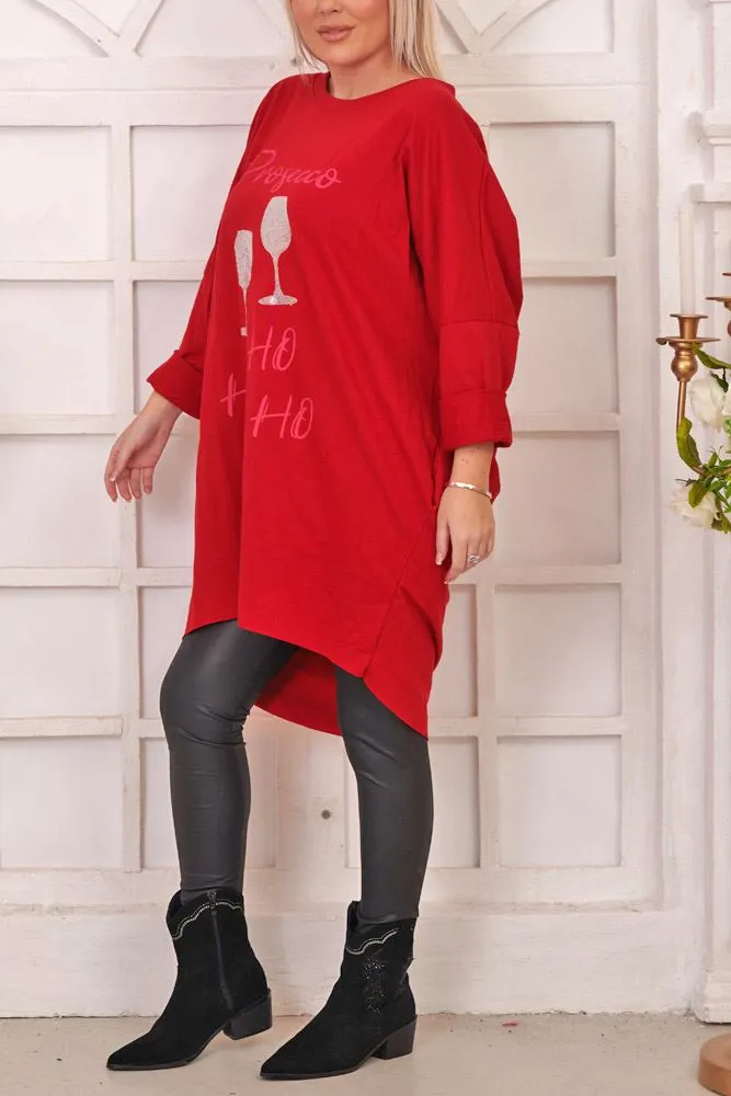 Sequin Glass Motif XMAS Dipped Hem Cotton Top