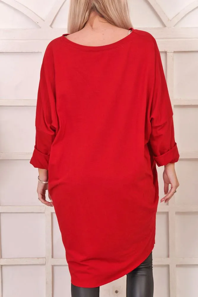 Sequin Glass Motif XMAS Dipped Hem Cotton Top