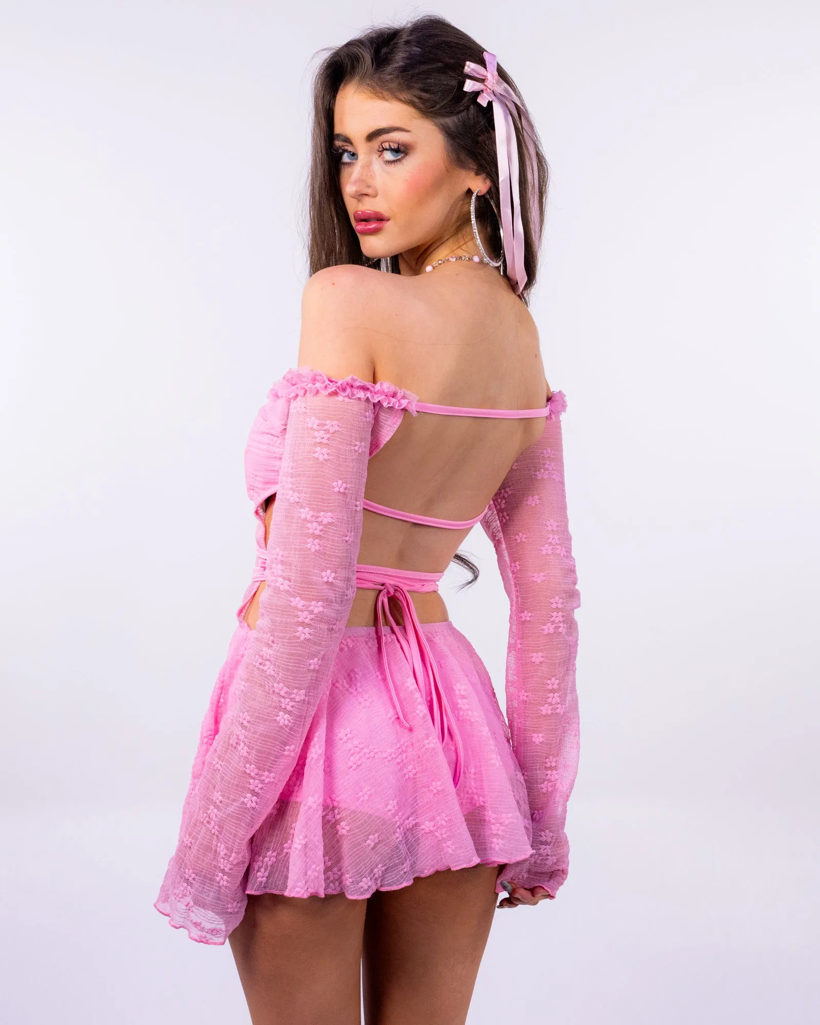 She's The Moment Women's Pink Lace Babydoll Dress
