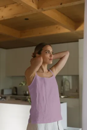 Short lilac linen nightie with straps - Mariane