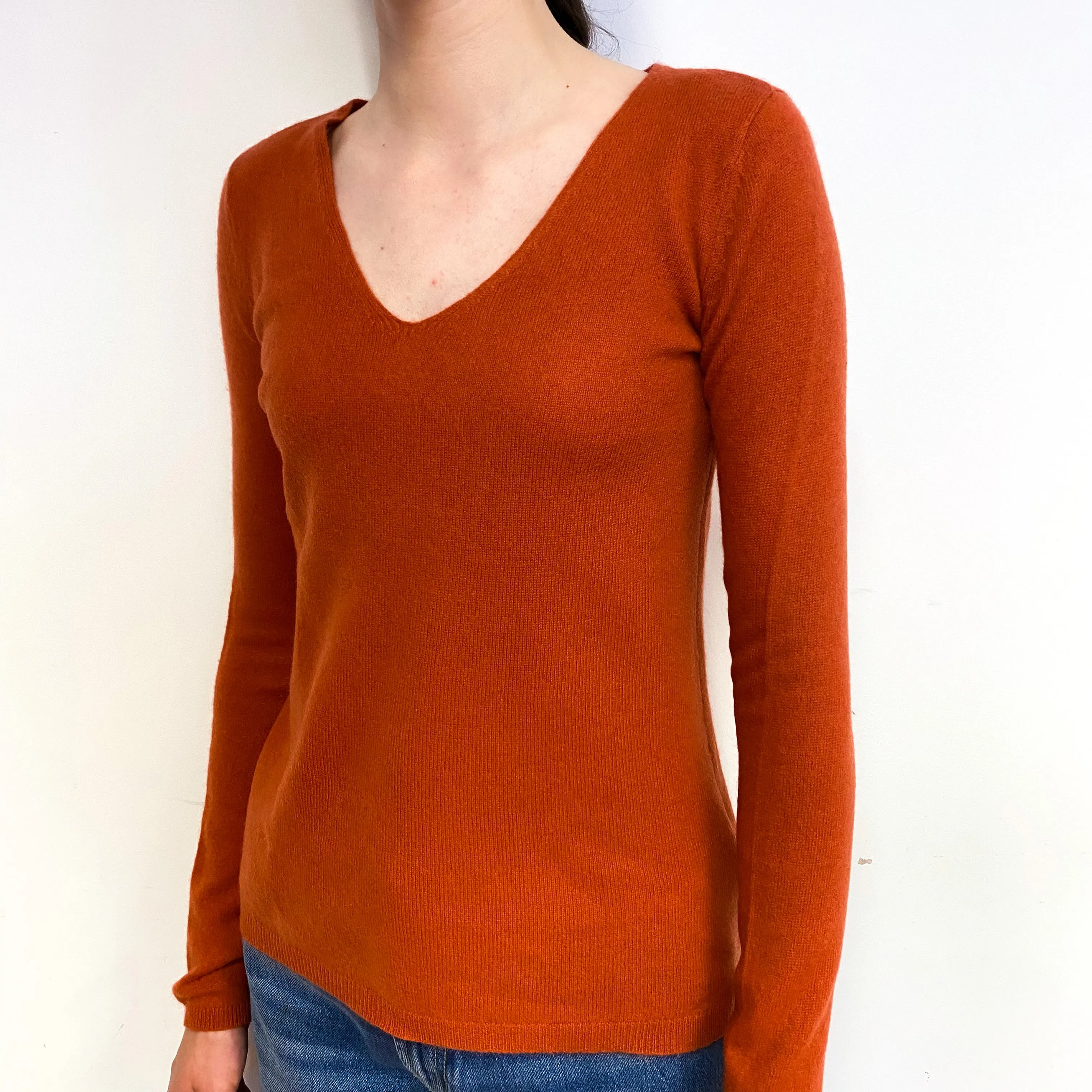 Sienna Orange Cashmere V-Neck Jumper Extra Small