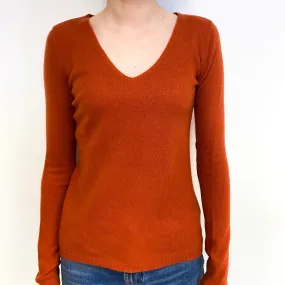 Sienna Orange Cashmere V-Neck Jumper Extra Small