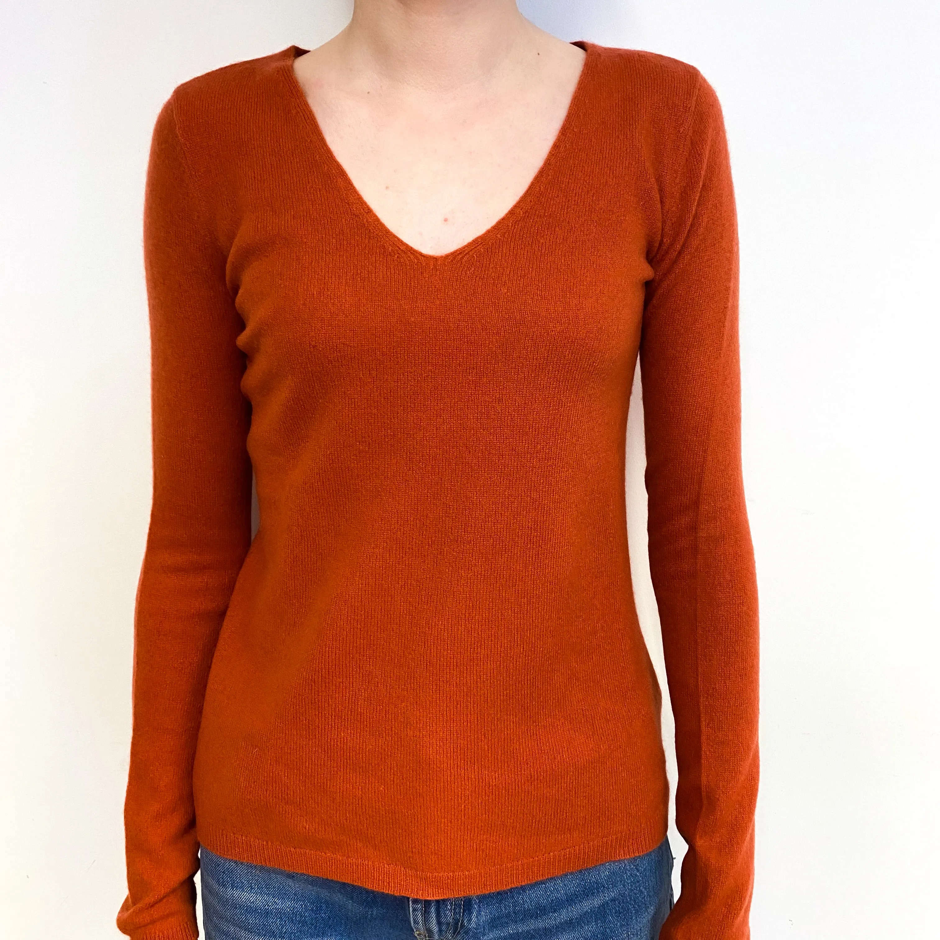 Sienna Orange Cashmere V-Neck Jumper Extra Small