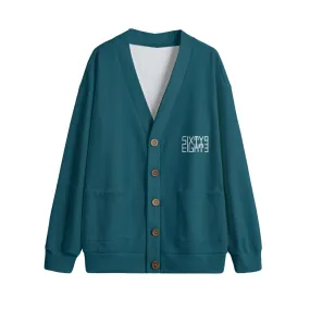 Sixty Eight 93 Logo White Dark Teal Unisex V-Neck Knitted Fleece Cardigan
