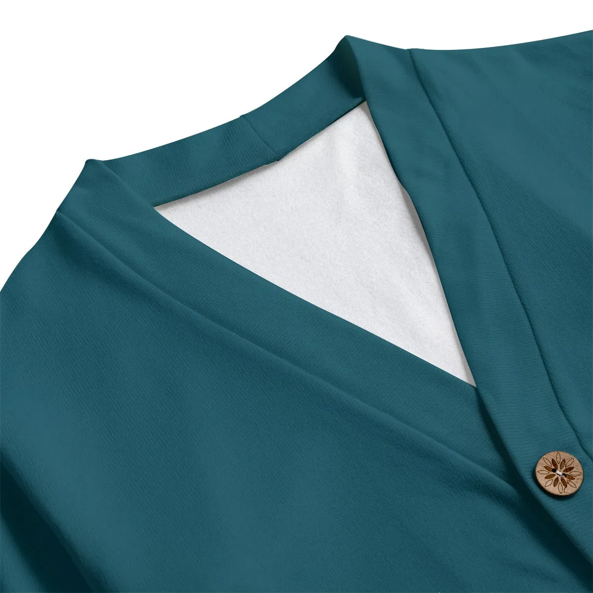 Sixty Eight 93 Logo White Dark Teal Unisex V-Neck Knitted Fleece Cardigan
