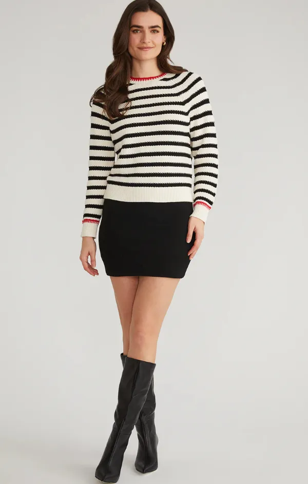 Stripe Textured Saddle Sleeve Pullover