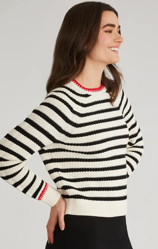 Stripe Textured Saddle Sleeve Pullover