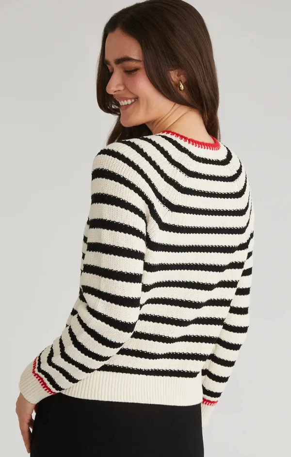 Stripe Textured Saddle Sleeve Pullover