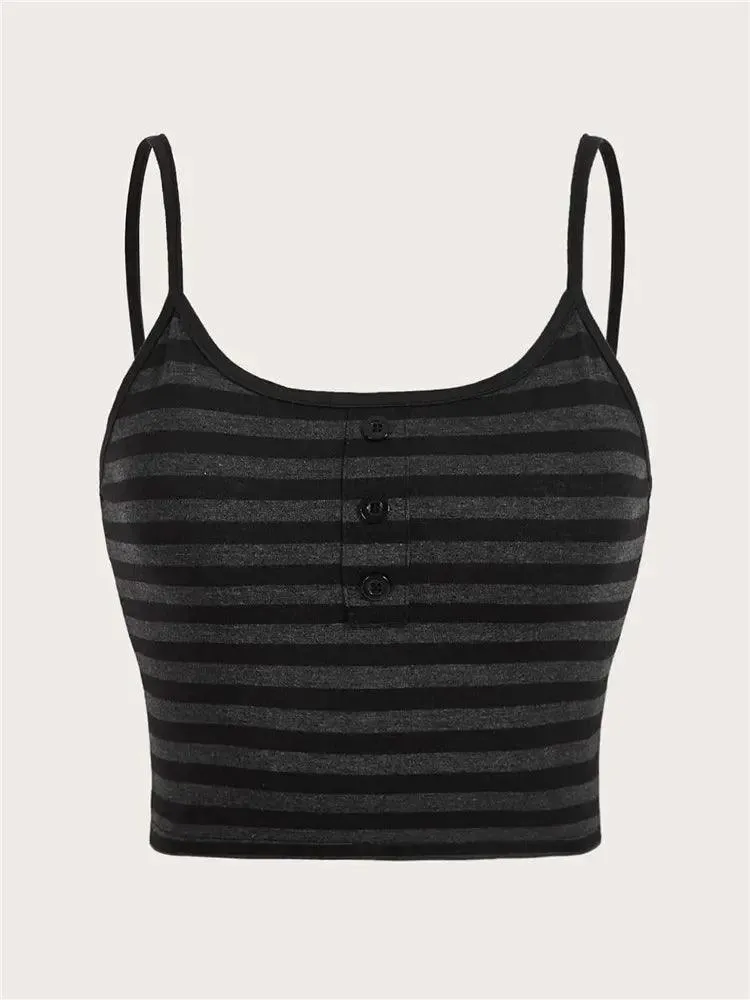 Striped Punk Cami Top: Edgy Summer Style & Button-Up Look